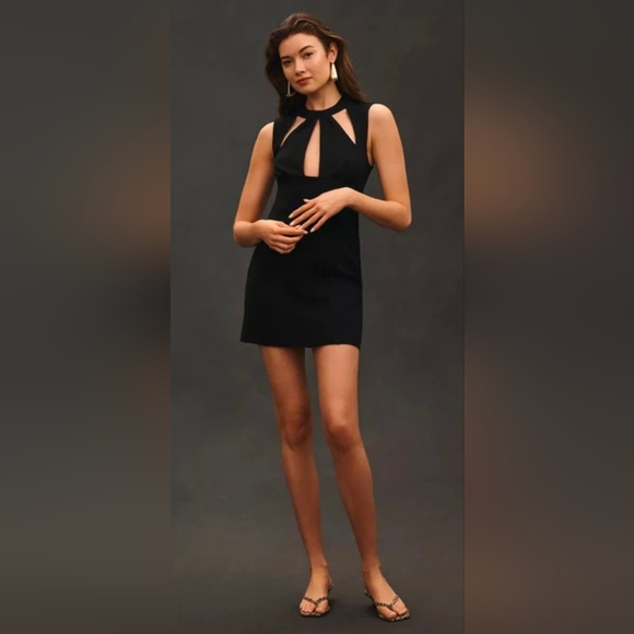 Anthropologie Maeve Women's Structured Cutout Slim Black Stretch Mini Dress S - Picture 2 of 8